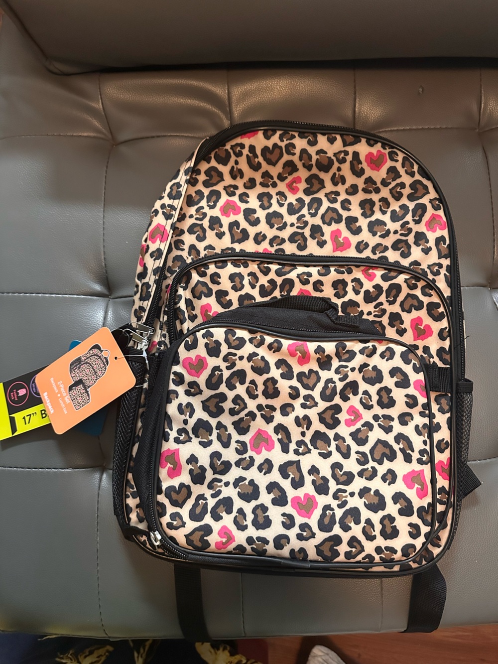 wonder nation Leopard Print Backpack with Pink Heart Accents